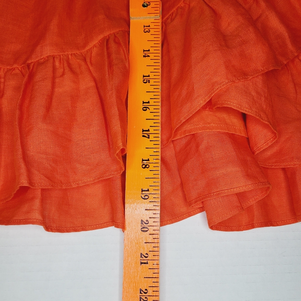 J.Crew 100% Linen Skirt Orange Size 2 Short Ruffles Flowy Tropical Zipper Resort - Picture 5 of 11